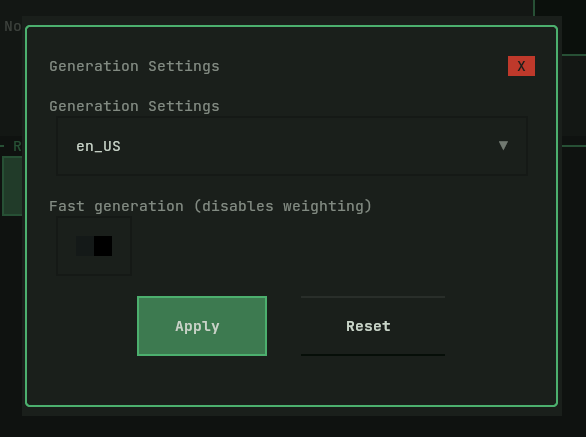 Generation Settings screen